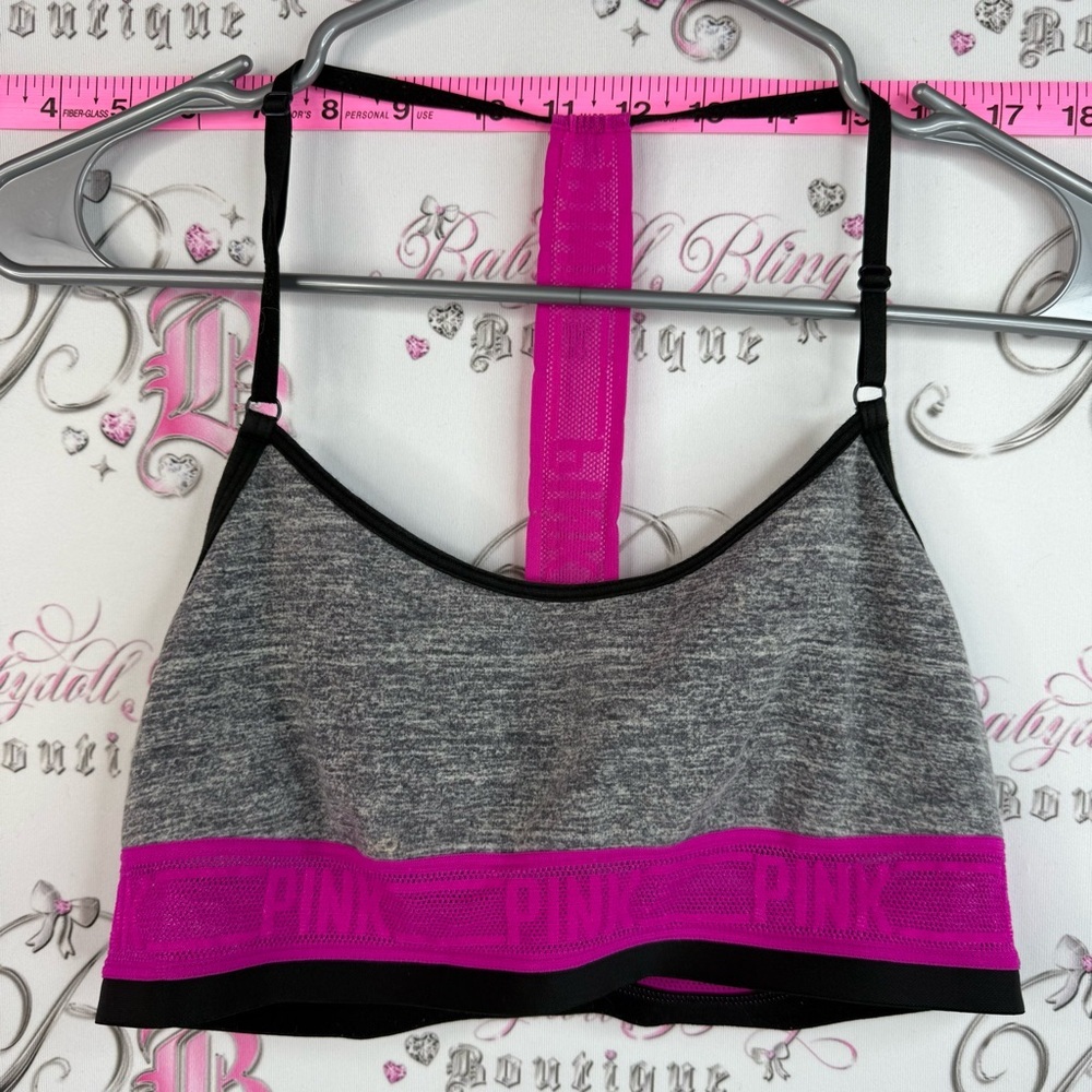 PINK Victoria's Secret by Victoria's Secret Gray & Pink Seamless Sports Bralette